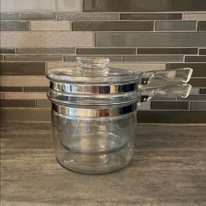 Vintage Pyrex Flameware Glass Double Boiler Stove Top Cooking Pot 1.5QT